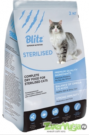 Купить Blitz Sterilised Блитц Сухой корм с индейкой для стерилизованных кошек (Blitz)