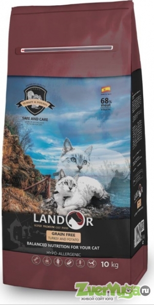 Купить Landor GRAIN FREE TURKEY & POTATO - Полнорационный сухой беззерновой корм для кошек индейка с бататом (Landor)