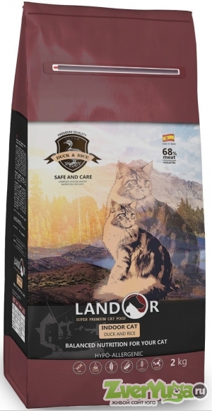 Купить Landor INDOOR CAT - Полнорационный сухой корм для кошек, живущих в помещении утка с рисом (Landor)