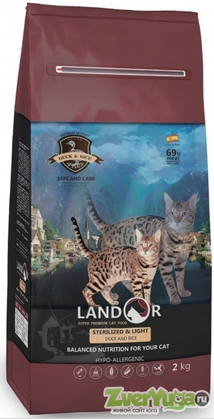 Купить Landor STERILIZED & LIGHT for a CAT - Сухой корм для стерилизованных котов и кошек с лишним весом на основе мяса утки (Landor)